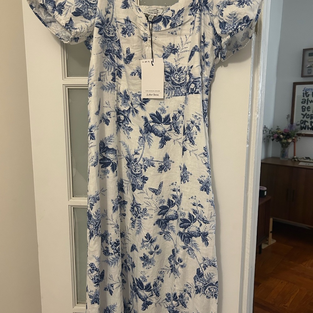 NWT & Other Stories Blue and White Floral Linen Midi Dress